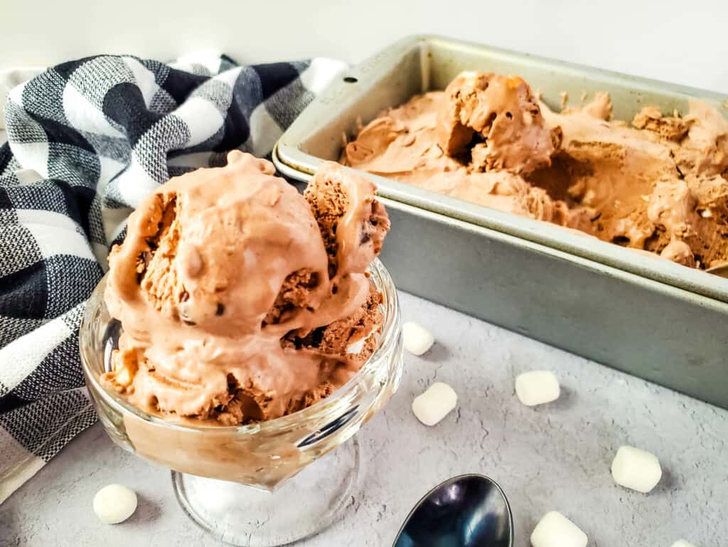 Indulge in the rich and creamy goodness of homemade rocky road ice cream without the need for an ice cream maker! 