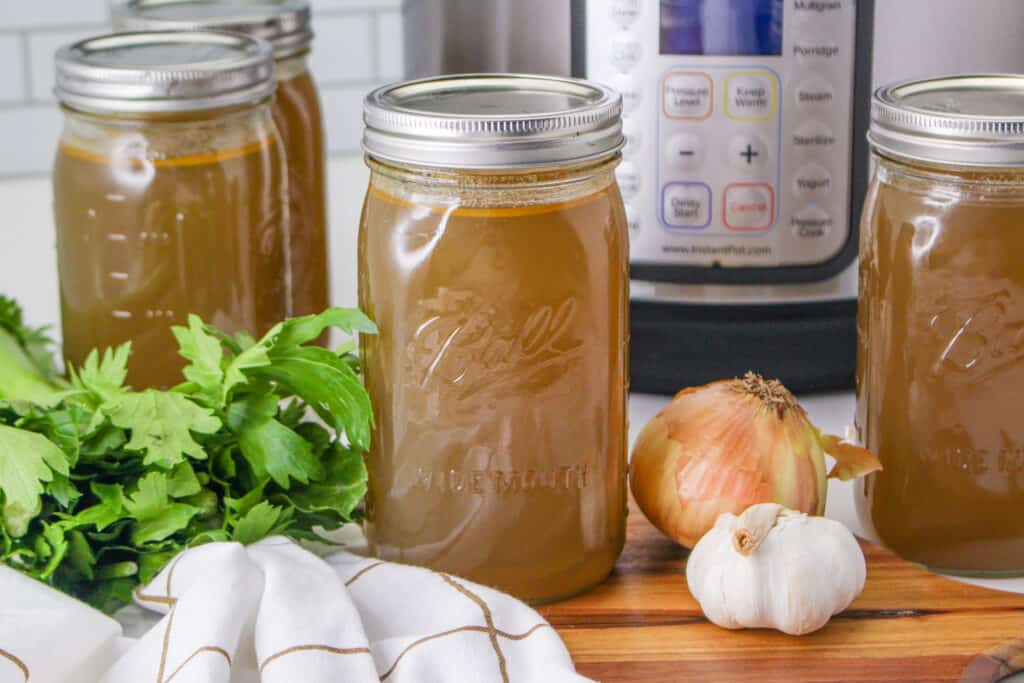 Did you know you can effortlessly make homemade chicken bone broth in your Instant Pot? My personal favorite recipe will guide you step by step and only take five minutes of prep time!