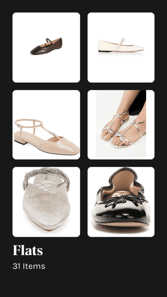 Different flat shoe styles in a collage