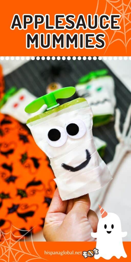 If making these applesauce pouch mummies for little kids, instead of using googly or candy eyes, it is best to draw the eyes with a black permanent marker.