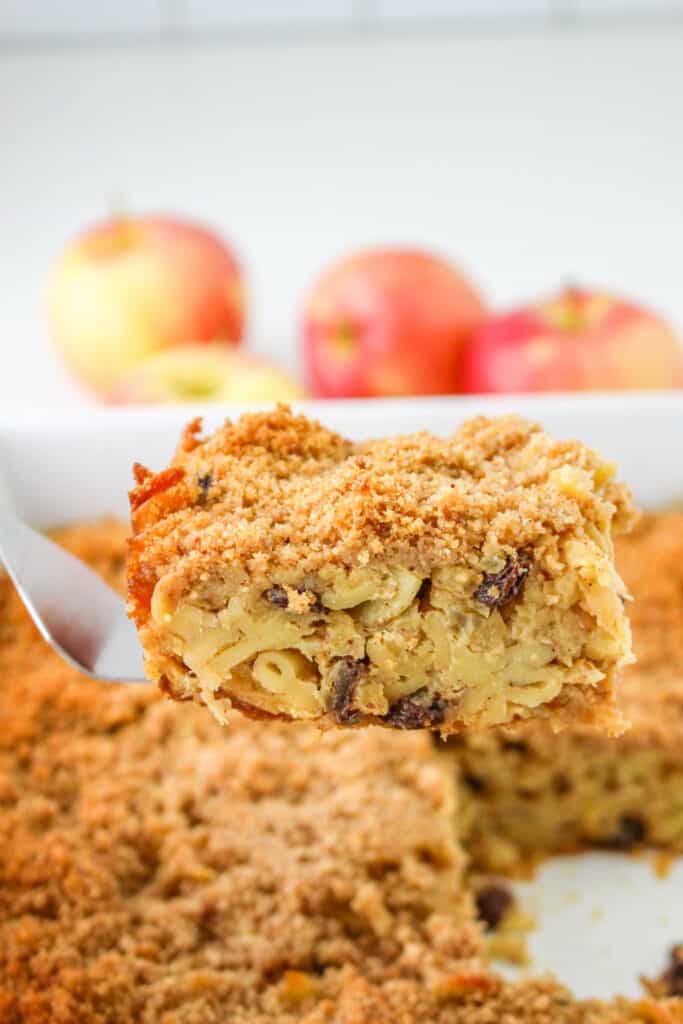 Savor this delicious cinnamon Apple Kugel, a delightful blend of tender apples, al dente noodles, and a mix of spices with this easy recipe.