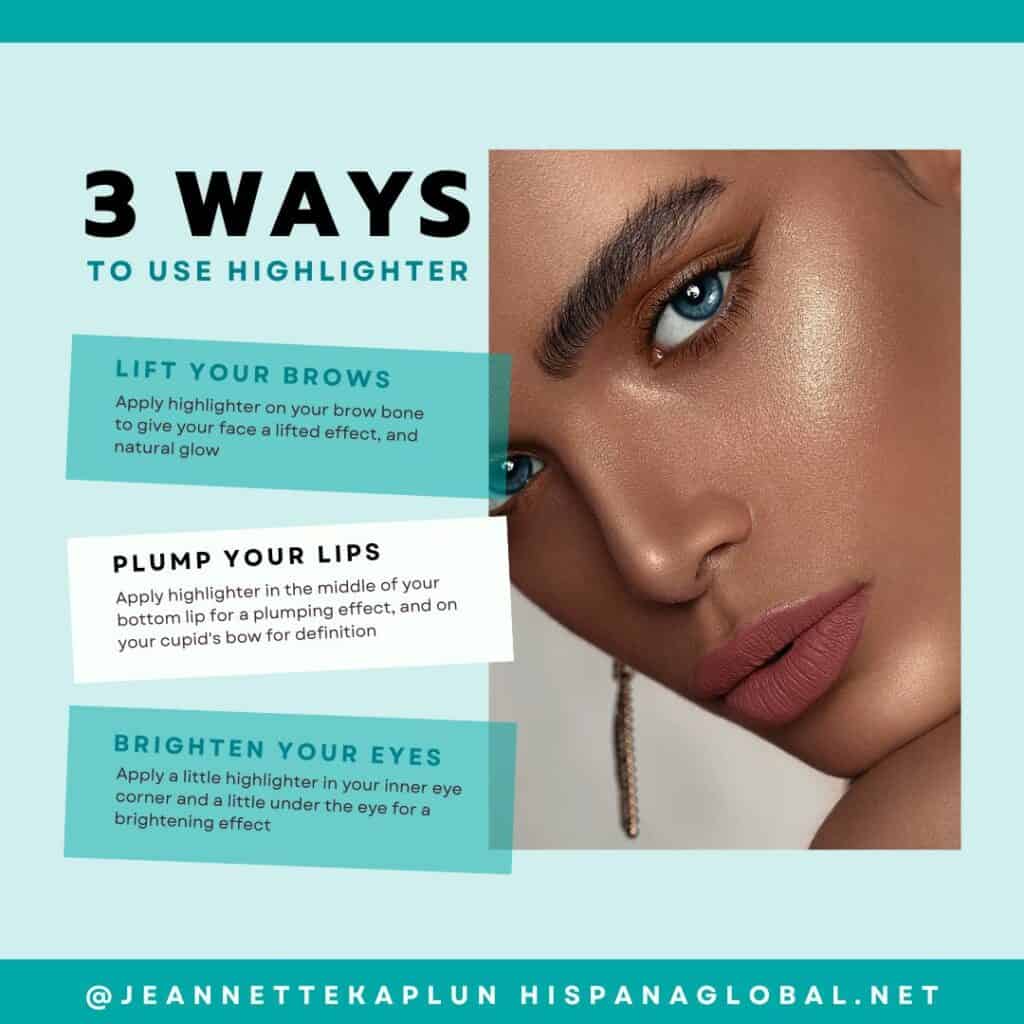 Applying highlighter might seem easy but for many women, it can be a challenge. Where to place it? How to use it so it is flattering? here are the top highlighter tips and tricks so it becomes your own secret weapon. 