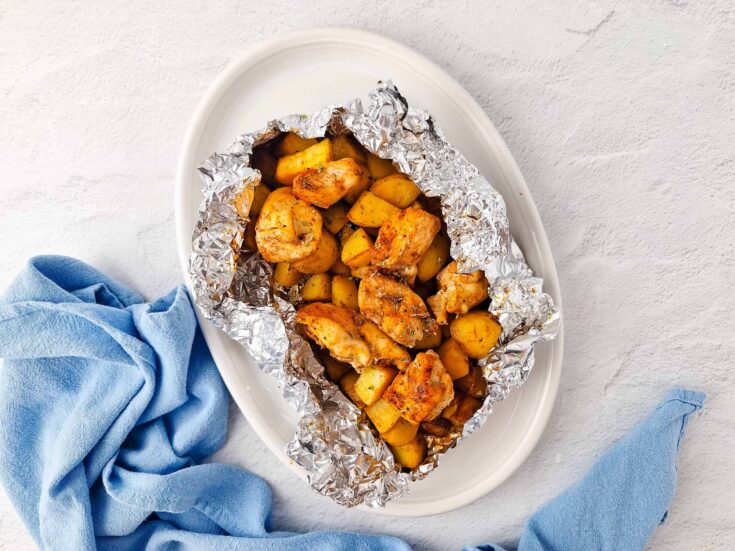 Using aluminum foil helps create delicious and easy meals in just minutes,  like these chicken and potato foil packets. Baked in the air fryer oven, the tender chicken comes out so juicy that it will delight the whole family.
