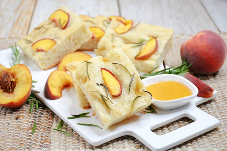 Discover how to make soft, golden Peach and Rosemary Focaccia, a sweet and savory Italian bread perfect for brunch, cheese boards, or summer gatherings.